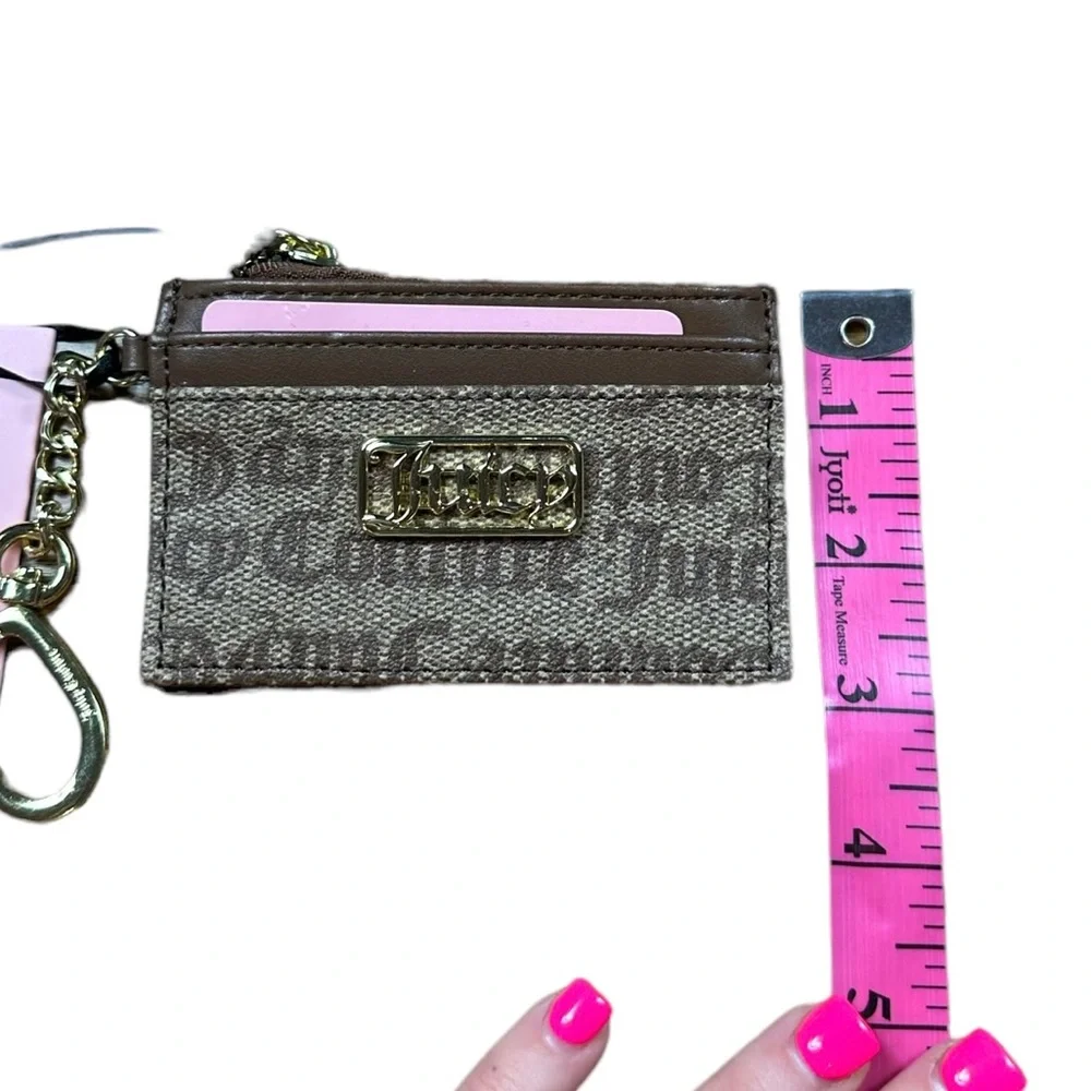 JUICY COUTURE : NWT Brown  Leather Wallet Card Holder Keychain with Gold Logo